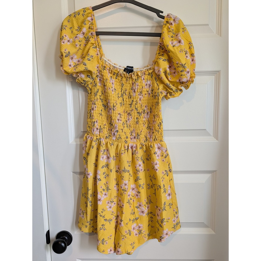 Streetwear Society Yellow Floral Smocked Puff Sleeve Romper